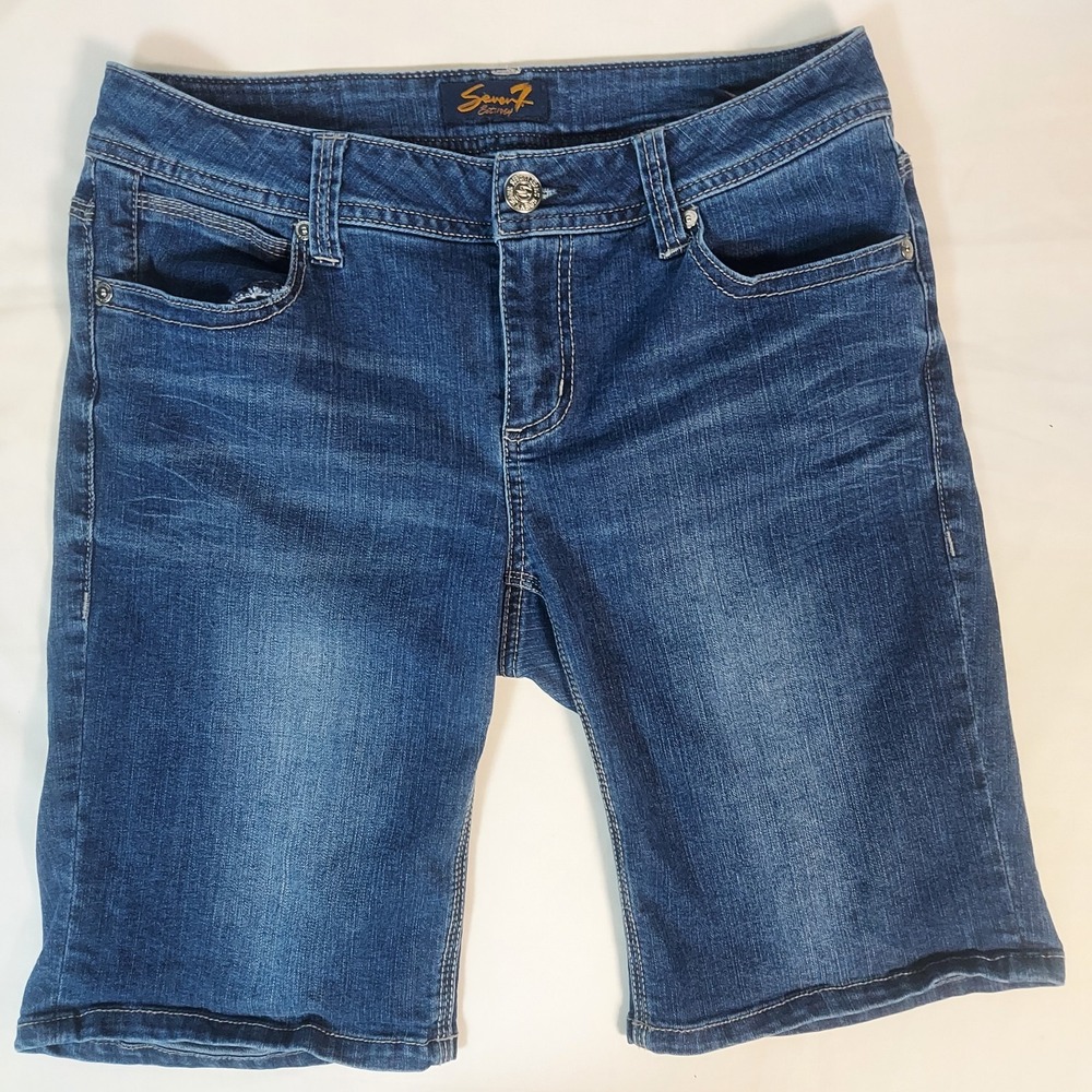 7 seven for all mankind Womens Blue Denim Bermudas 8 Biker Beach Hip Hop